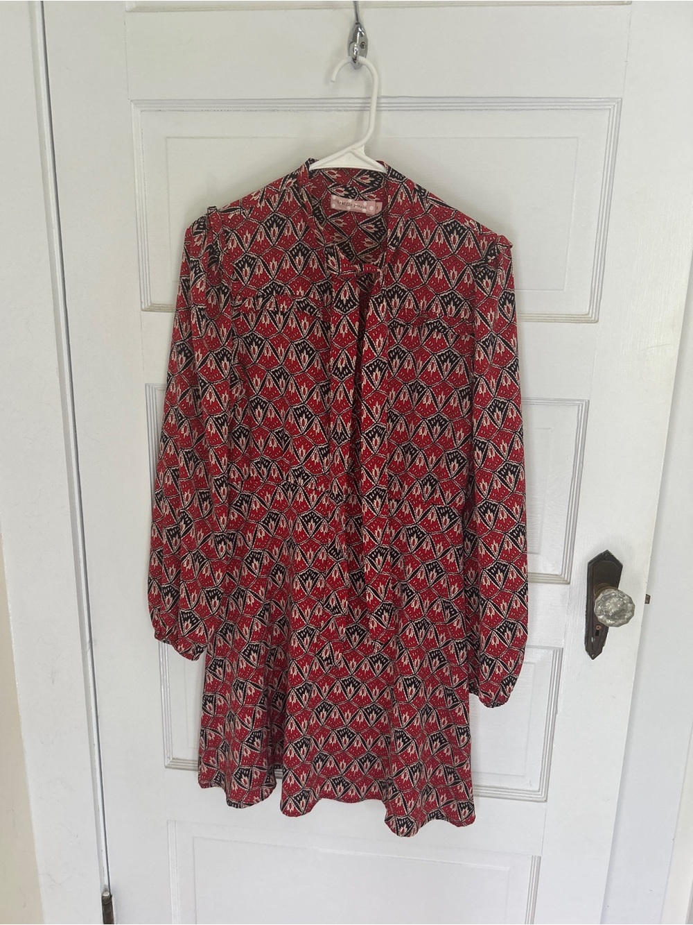 Traffic People Red Geometric Long Sleeve Dress with Glitter Accents